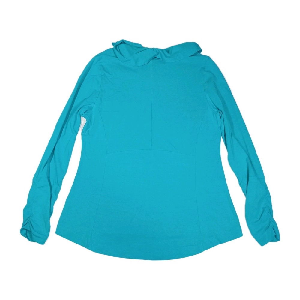 Nomadic Traders Cowl Neck Pullover Women's L Teal Hi-Lo Hem Pockets Fitted Long - Picture 7 of 7